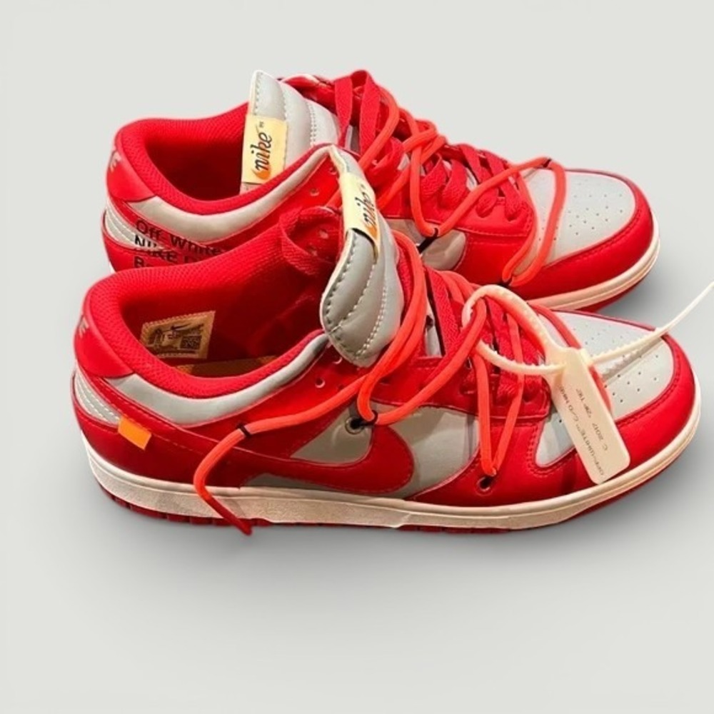 Nike Off-White Red White Dunk Low Sneakers - Picture 6 of 10